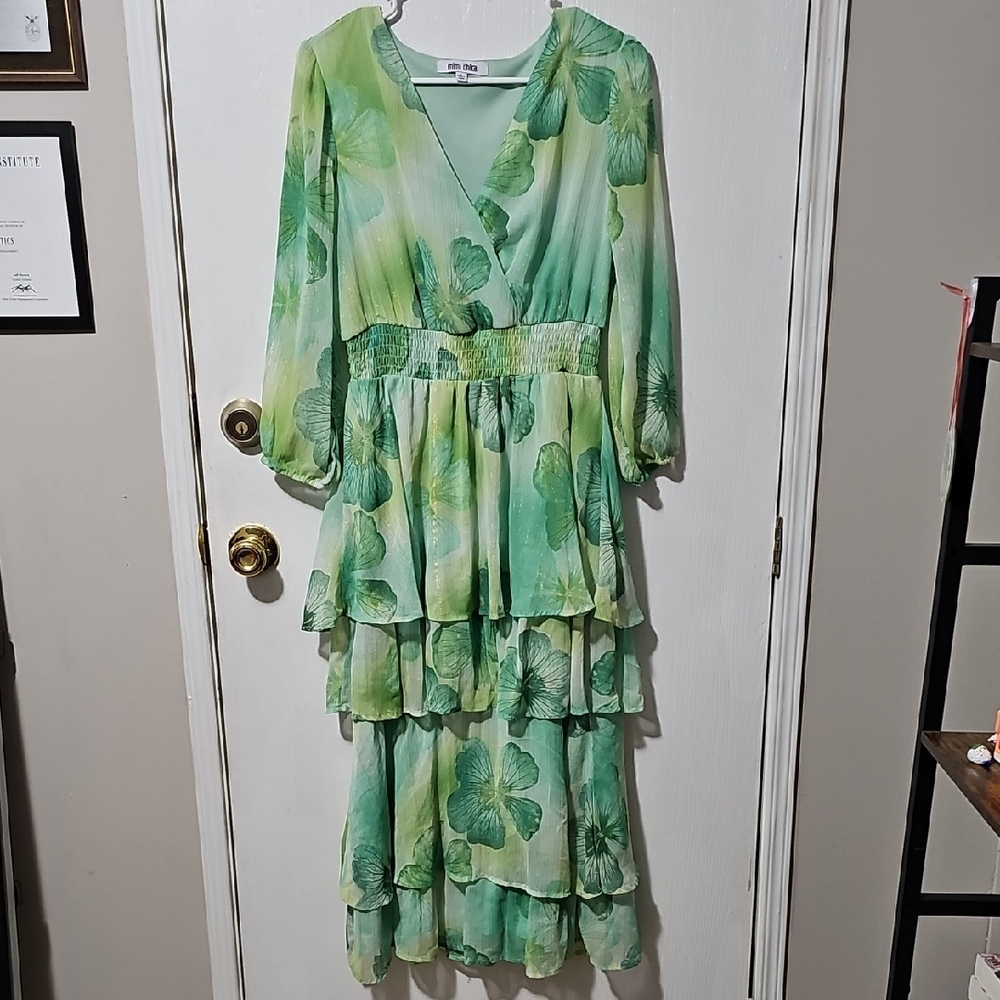 Mimi Chica Green Floral Maxi Dress
